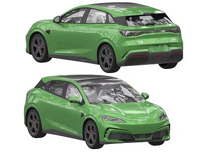 Green Modern Cars With Sleek Design Front Rear Views Black Wheels And Black Roof 3d model