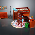 Wooden Bunk Bed Design With Desk Chair Cabinet Decorative Painting And Rug