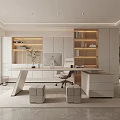 Modern Study Room Interior Design With Open Layout Wooden Desk And Ergonomic Chair