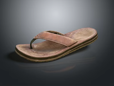 Pink Flip Flops with Leather Like Strap and Stitched Sole Design for Casual Summer Wear 3d model