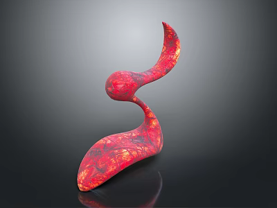 Abstract Red Animal Sculpture with Curved Form and Textured Surface on Black Background 3d model