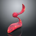 Abstract Red Animal Sculpture with Curved Form and Textured Surface on Black Background