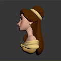 Cartoon Princess Bust With Brown Hair Yellow Headband Off Shoulder Yellow Top And Pearl Earrings
