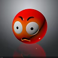 Red Angry Emoji Face With Large Eyes And Frowning Mouth On Gray Background