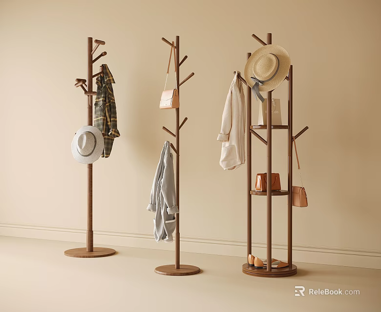 Modern Tree Shaped Coat Rack with Hanging Clothes Hat and Bags for Home Decor 3d model 