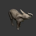 Gray Elephant Game Character With Large Ears And Curled Upward Trunk On Green Background