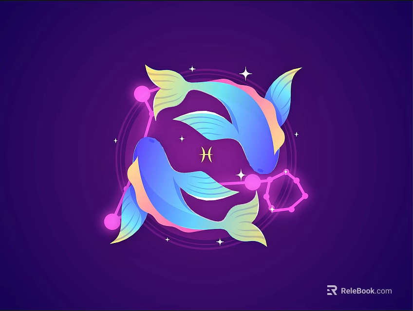 Pisces Zodiac Symbol With Two Fish On Purple Background And Neon Glow 3d model 