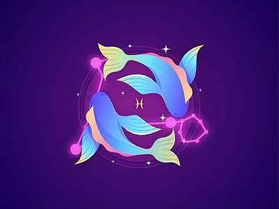 Pisces Zodiac Symbol With Two Fish On Purple Background And Neon Glow 3d model