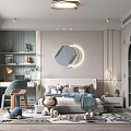 Kids Room Interior Design With Stuffed Lion Toy Desk Chair Striped Wall And Decorative Mirror