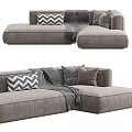 Modern Gray Sectional Sofa with Chevron Pattern Pillows and Throw Blanket 3d model