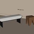 Modern Interior Stools Featuring White Cushion Bench And Brown Crossed Wooden Leg Design