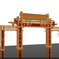 Golden Chinese Style Archway Photo Check-in Spot With Red Decorations Intricate Carvings Black Background Reflections