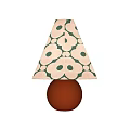 Cream Table Lamp With Green Floral Pattern Shade And Red Spherical Base 3d model