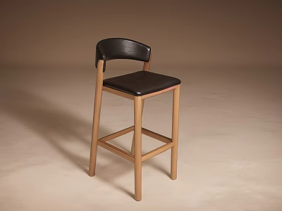 Stylish Leisure Chair With Black Leather Seat Back And Wooden Legs Design 3d model