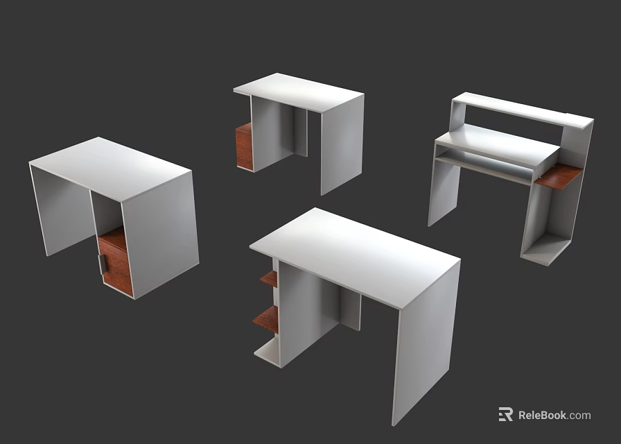 Modern White Tables With Drawers And Various Structures On Grey Background 3d model