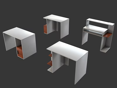 Modern White Tables With Drawers And Various Structures On Grey Background 3d model