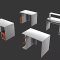 Modern White Tables With Drawers And Various Structures On Grey Background 3d model
