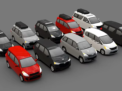 Various Colored Cars Including Red Black White Silver SUV and MPV Models 3d model