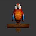 Colorful Parrot with Vibrant Feathers Perched on Wooden Log Against Gray Background 3d model