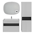 Modern White Washbasin Cabinet with Wall Mounted Mirror and Storage Design