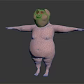 3D Cartoon Pig Character With Pink Chubby Body Arms Outstretched Standing Pose