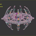 Futuristic Circular Mechanical Device With Metallic Arms Blue Core And Orange Accents