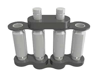 Four Vertical Industrial Metal Pipes in Connected Framework with Cylindrical Parts 3d model