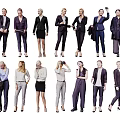 Group of Professional Women in Business Attire with Various Poses Standing and Walking
