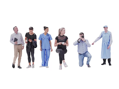 Diverse Group of People Standing Together With Various Outfits And Holding Items 3d model