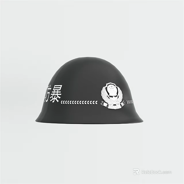 Black Anti Riot Helmet With White Graphics And Safety Elements 3d model 