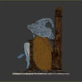 Game Movie Character In Blue Robe Sitting On Ornate Throne With Wide Brimmed Hat