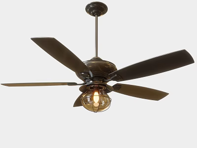 Vintage Style Ceiling Fan With Black Blades And Transparent Glass Light Fixture 3d model
