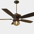 Vintage Style Ceiling Fan With Black Blades And Transparent Glass Light Fixture