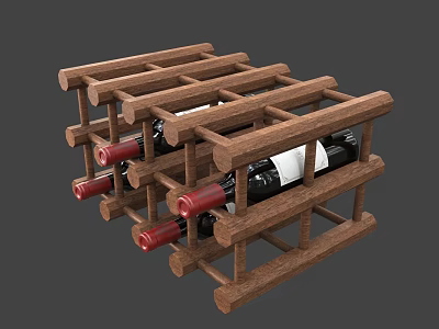 Wooden Wine Storage Rack With Multiple Layers Holding Red Wine Bottles 3d model