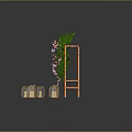 Park Landscape With Orange Archway Green Plants Pink Purple Flowers Golden Lanterns On Stone Platform