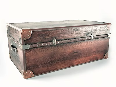 Vintage Wooden Trunk Featuring Metal Accents And Dark Brown Wood Texture 3d model
