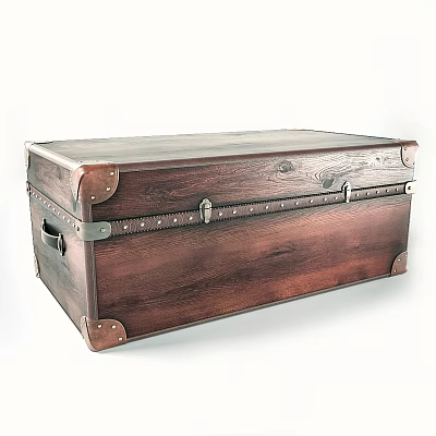 Vintage Wooden Trunk Featuring Metal Accents And Dark Brown Wood Texture 3d model