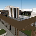 Modern Sales Office Building with Brown Roof Structure and Courtyard Design in Urban Context