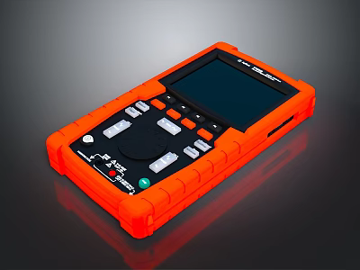 Orange Handheld Computer With Black Screen Multiple Buttons And Control Knobs 3d model
