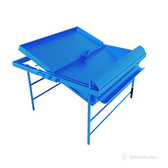 Blue Drawing Table For Artists With Foldable Worktop And Metal Frame 3d model