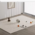 Square Carpet On Wooden Floor With Monkey Sheep Toys Oranges Limes And Magazine