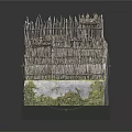 Medieval Defensive Fortress Model With Stone Walls Wooden Fences And Green Vegetation