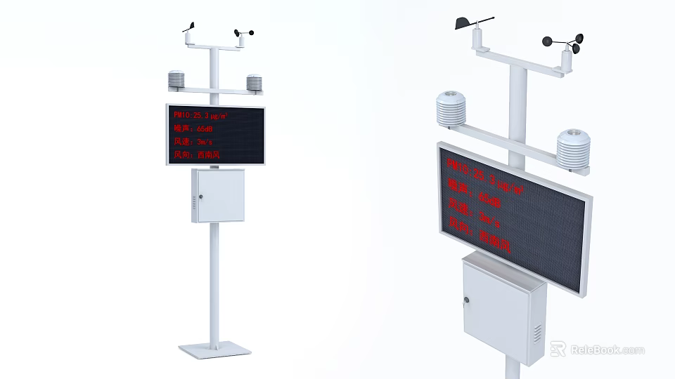 Industrial Environmental Monitoring Equipment With Pole Mounted Display Screen And Sensors 3d model 