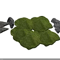 Natural Moss Covered Stone And Wood Decorative Elements With Gray Stones Arrangement