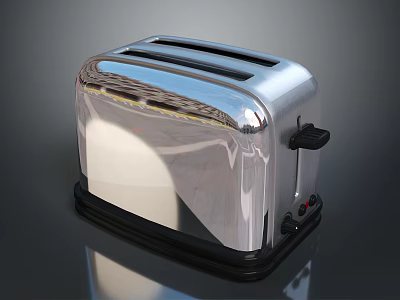 Electric Toaster With Silver Shiny Stainless Steel Body Black Base Modern Design And Control Knobs 3d model