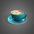 Teal Coffee Cup On Matching Saucer With Latte Art For Daily Use