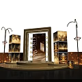 KING 96 Themed Photo Spot With Golden Stage Lighted Frame And Decorative Cubes
