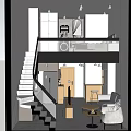 Modern Apartment Bedroom Interior With Wardrobe Washing Machine And Comfortable Bed Design
