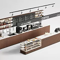 Modern Coffee Shop Cashier Counter With Display Cases Coffee Machines And Lighting Fixtures