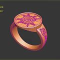 Shiny Gold Ring With Circular Top Red Symbols And Smooth Design For Daily Use